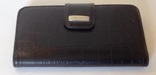 NINE WEST Black Faux Croc Wallet Credit Card - ID- Zip Coin- Pockets- 7" X 3 1/2