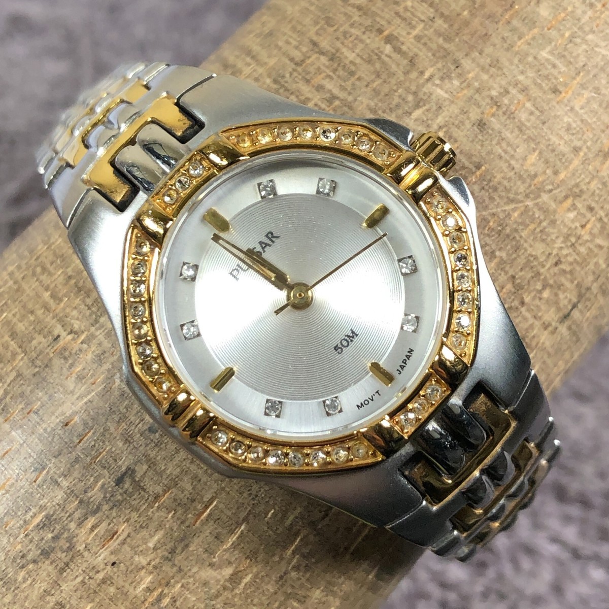 Pulsar Women VX51-X416 Dress Pave Diamond Accent Two Tone Quartz