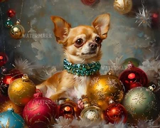8x10 Matte Print Chihuahua in Festive Holiday Collar