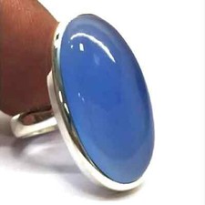 925 Sterling Silver Blue Chalcedony Bohemian Ring For Women's, Gift For Her.