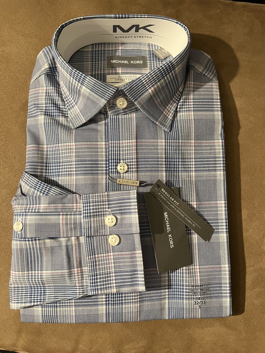 michael kors regular fit dress shirt Michael Kors Men's Regular Fit Stretch Plaid Dress Shirt Navy Multi 14.5  32-33