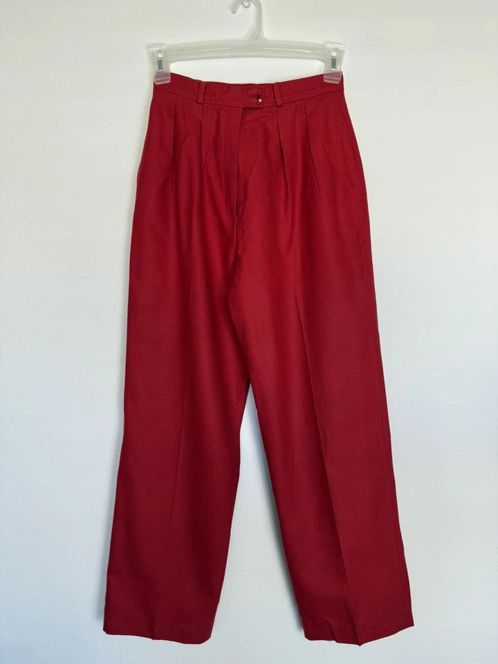 Pantalón plisado cintura alta lana roja vintage Don Sayres Neiman Marcus, años 80 S Foto 2 de 4