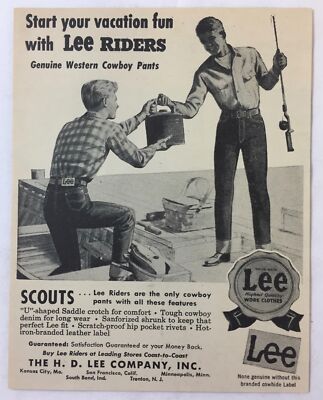 1951 LEE RIDERS blue jeans ad going fishing