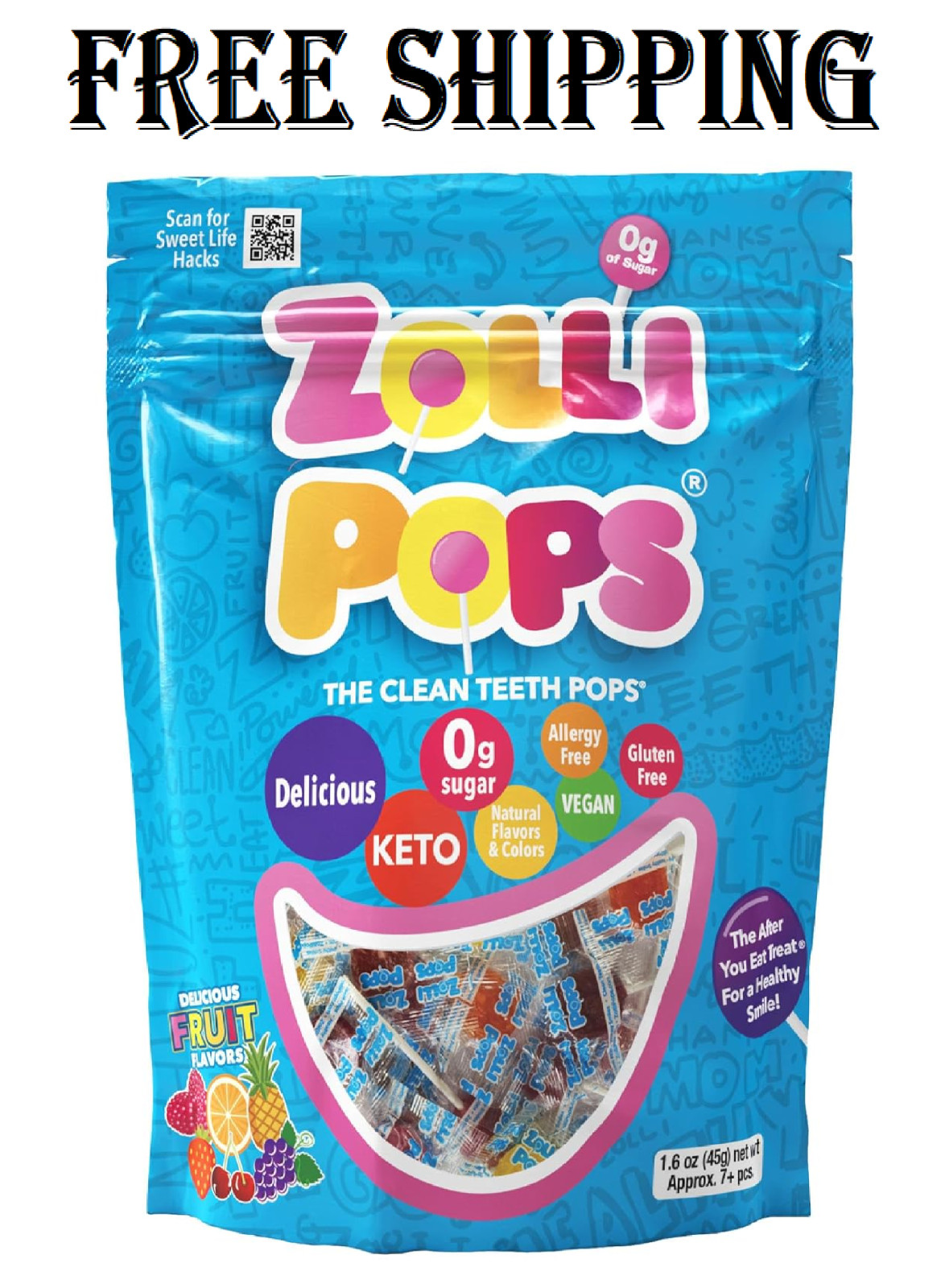 Piruletas dientes limpios, anti caries, caramelos sin azúcar, variedad de sabor a fruta natural