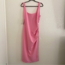 BHLDN Anthro Size 10 Andie Square-Neck Stretch Crepe Midi Dress Pink