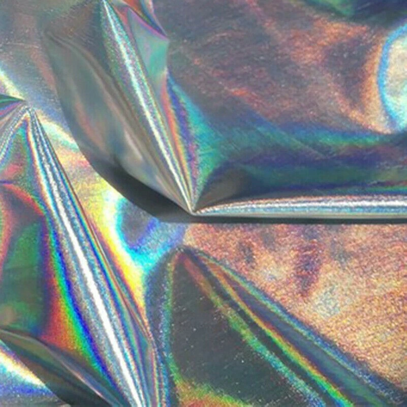 Metallic Laser Shiny Stretch Fabric Silver Iridescent Rainbow Holographic  Crafts