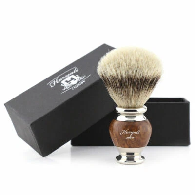 HARYALI LONDON Silvertips Badger Hair Shaving Brush for Men - Men Gift - Dense Bristle 21m Knot