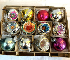 vintage mercury glass christmas baubles,12 Boxed,Good Condition, Ass. Colour.6cm