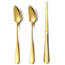 Gold Grapefruit Spoons 3 Pieces Set 2 Stainless Steel Grapefruit Spoon and 1 Gr