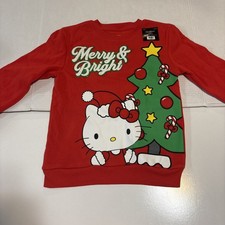 Hello Kitty Red Christmas Sweatshirt MERRY  BRIGHT - Girls Size XS- New 