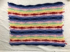Handmade Crochet Blanket Lapghan Small Throw Striped Knit Afghan Rainbow