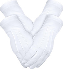 2 Pairs Gloves - White Cotton Formal Tuxedo Costume Honor Guard Gloves with Snap