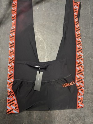 sz 3 S NEW $525 VERSACE Black PINK LA GRECA Jersey Sport Pants Workout LEGGINGS