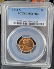 1942-S 1C LINCOLN WHEAT PCGS MS66+ RD
