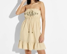 Wild Fable tan boho tie neck strapless embroidered dress ladies L New tags