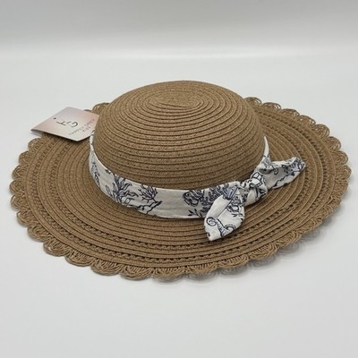 リボン Happily Grey Beach Seaside Woven Straw Hat | Navy Blue & White