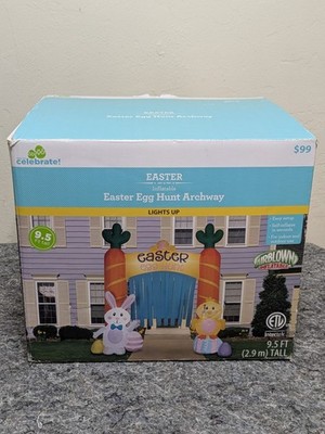 NIB Gemmy Easter 9.5 ft Wide Easter Chick Bunny Egg Hunt Archway Inflatable NEW!