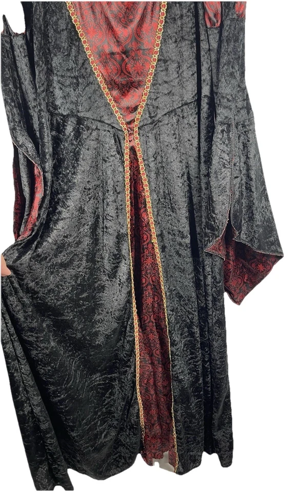 Vestido Negro Terciopelo Rojo Vampiro Gótico Bruja Vestido Adulto Talla XL Disfraz Juegos con disfraces Foto 4 de 4