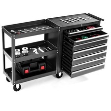 7-drawer Tool Storage Cart Steel Tool Box With Lock Key Wheel Side Shelves
