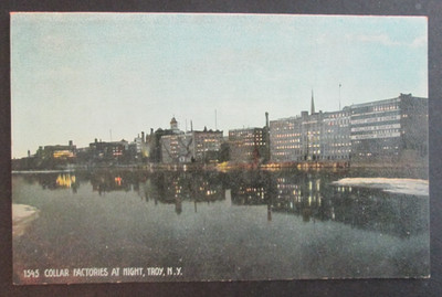 Collar Factories at Night Troy NY Unposted DB Postcard
