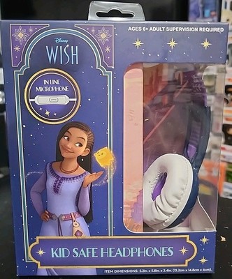 Disney: Wish Kid Safe Headphones, NEW, inline mic, soft on ear, 3.5mm jack