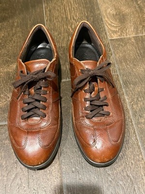 Ecco Men's Brown Leather Lace-Up Sneakers Cushioned Comfort Perforated Casual 8