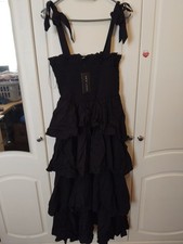 BNWT New Look Black Tiered Midi Dress Size 14 Sleeveless Strappy