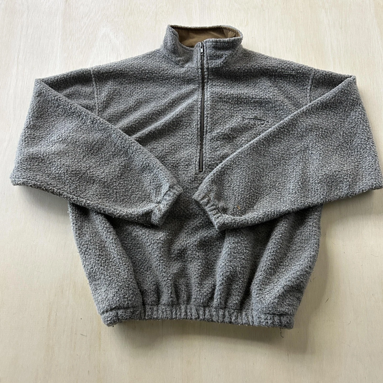 Vintage SDI Sweater Mens XL Gray 1/4 Zip Mock Neck Wool Blend Knit Pullover