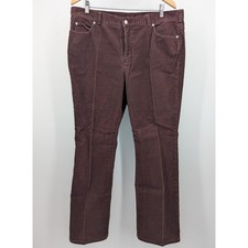 Lands End Womens Burgundy Corduroy Straight Leg Pants Size 16 Cotton Lycra