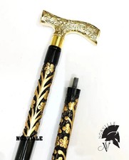 Vintage Wooden Walking Stick Handmade Carved Cane Men Women Derby Brass Handle