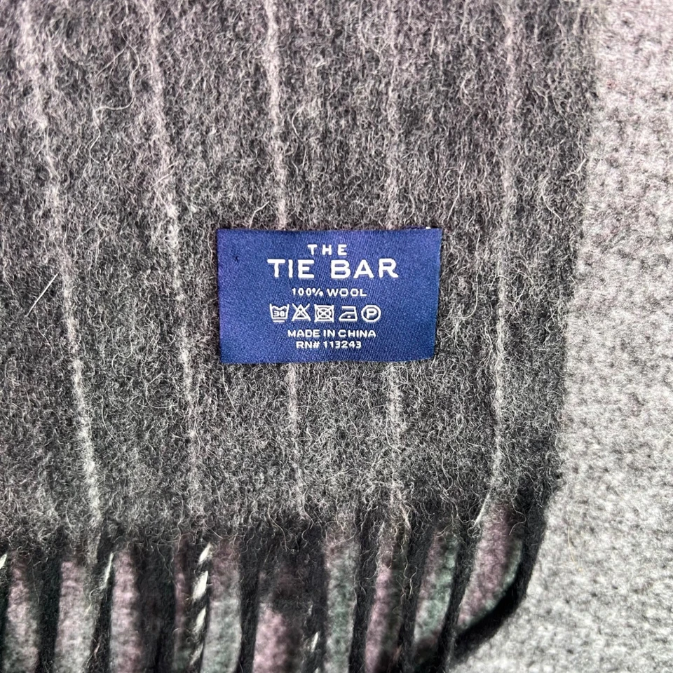 Галстук бар серый в тонкую полоску 100% шерсти шарф бахрома зимний открытый нарядный бизнес - Изображение 3 из 4