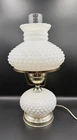 Vintage Hobnail Milk Glass Hurricane Table Lamp 16"