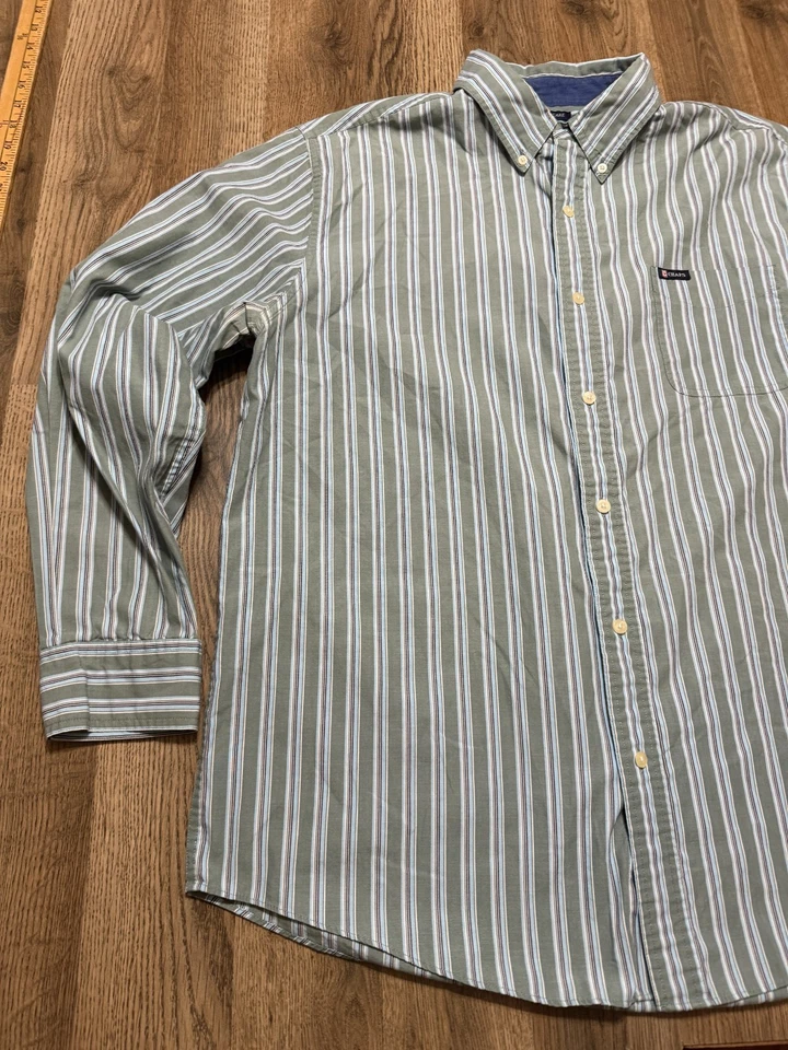 CHAPS Shirt Men's Size XL Green Blue White Stripe Long Sleeve Button Up Shirt - Image 3 of 4