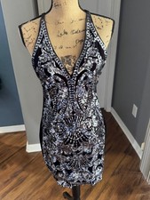 Express Black Velvet Silver Sequin Cocktail Dress M