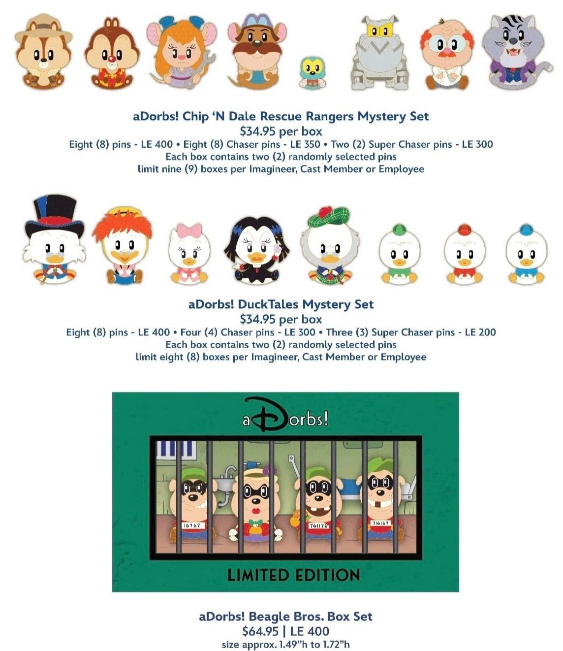 New ListingWDI MOG Ducktales & Rescue Rangers | Mystery aDorbs! Box Pins | All Sealed Boxes