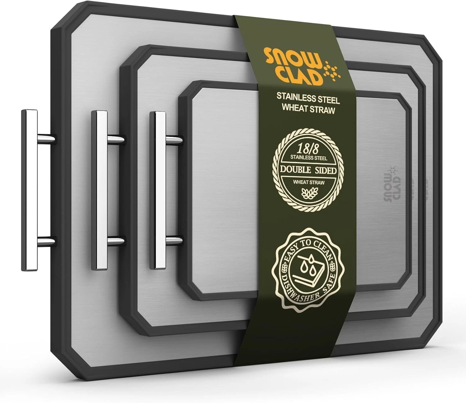 Snow Clad Cutting Board Stainless Steel Double-Sided Dishwasher Safe - Set of 3