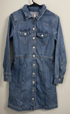Levis Shirt Dress Women Blue Denim Pockets Button Cotton Long Sleeve Size XS