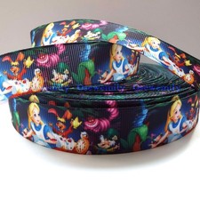 Per Metre - Alice in Wonderland  25mm wide Printed Grosgrain Ribbon /Cake/ Bow