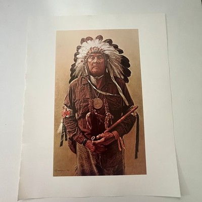 Chester Medicine Crow With Father's Peace Pipe Vintage James Bama Art Print SI17