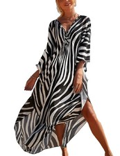 Oversized Plus Size Beach Kaftan Dresses for Women Print V-Neck Long Swimsuit...