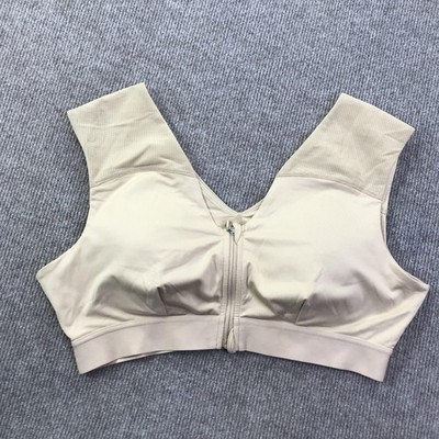 Tommie Copper Sports Bra Womens 2XL Beige Front Zip Support Mesh Copper Znergy