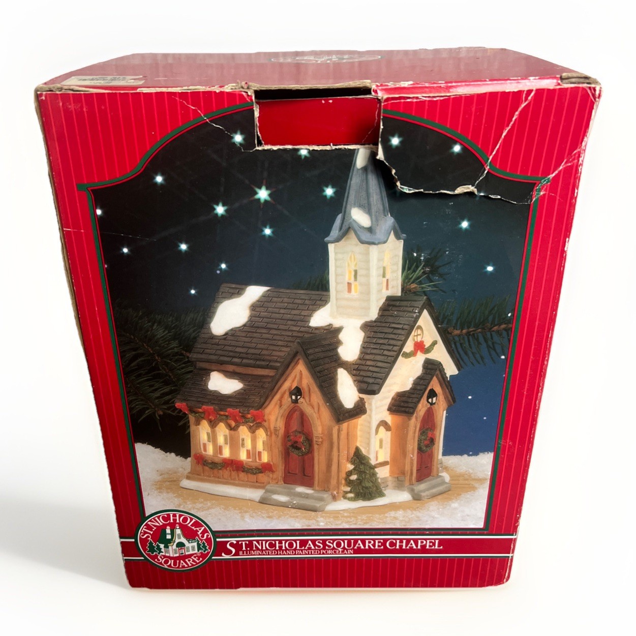 Rare | St Nicholas Square - Chapel Christmas Village House Stained Glass Painted