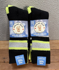Polar Heat Socks Mens 7-12 Black Yellow Thermal Socks Wool Blend 6 Pairs NEW
