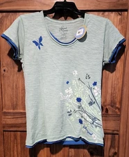 Life Is Good Womens Good Karma T-Shirt Size Large Breezy Bunch Raw Edge NWT