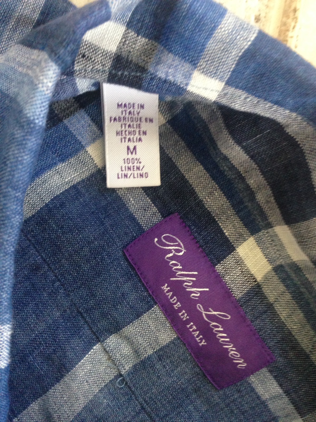 Man Ralph Lauren Blue Checked Linen Shirt Purple Label Collection Sz M RRP £350 image 6