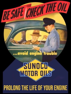 SUNOCO, Be Safe - Check the Oil NEW Sign 40'' Tall Diecut USA STEEL XXL Size