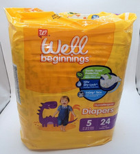 Well Beginnings 24 ct Hypoallergenic Diapers 27 Lb  Over 5 Dinos NEW