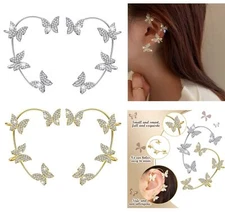 2PCS No Piercing Butterfly Ear Cuff Earrings for Women Gold Silver Ear Clip Wrap