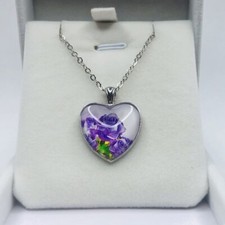 Beautiful Heart Purple Rose Pendant Necklace Jewelry