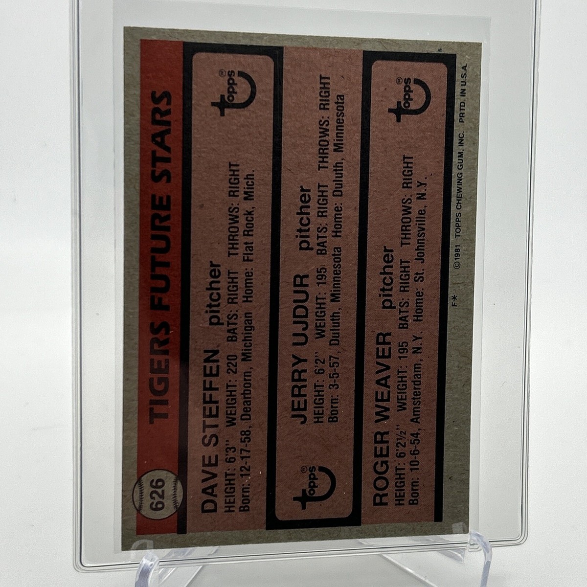 1981 Topps Tigers Future Stars Rookie Baseball Card #626 NM